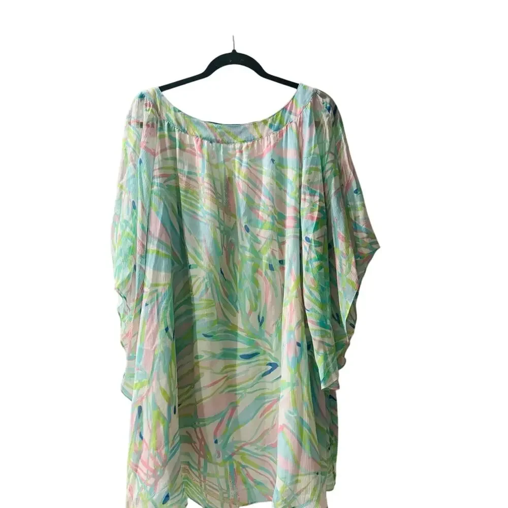 Lilly Pulitzer 100% Silk Pastel Tropical Print Oversize Tunic Dress M Coastal